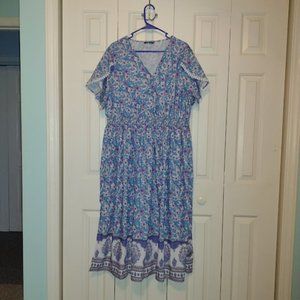 BloomChic 18/20 Cotton Blue and Lavendar Floral Bandana Print Dress